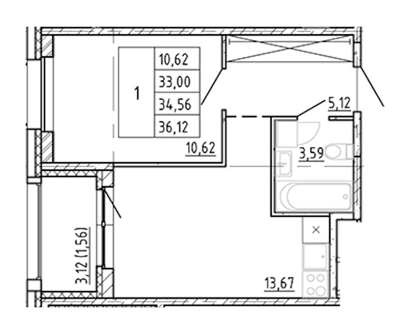 1-комнатная квартира 33 м², 2/12 эт., ЖК «Полис Новоселье»